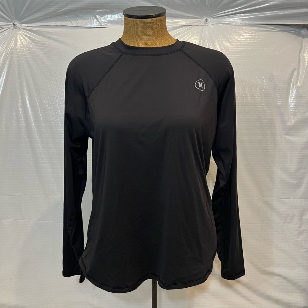 Hurley Black Simply Solid Long Sleeve Rashguard Swim Top Women’s Size XL UPF 50
